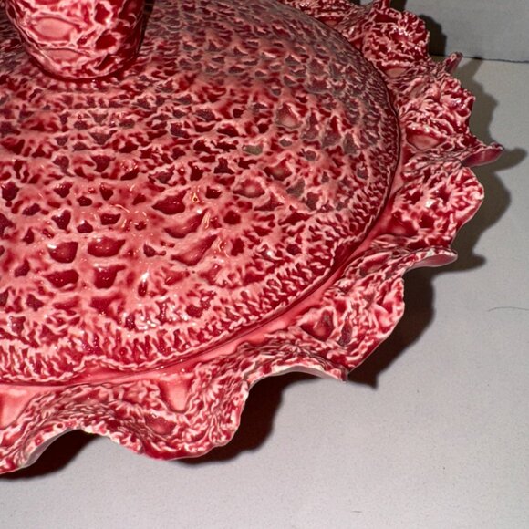 Vintage Dark Pink Bowl with Lid McNees M-1228 Mold Crochet textured Ceramic READ - Picture 4 of 8